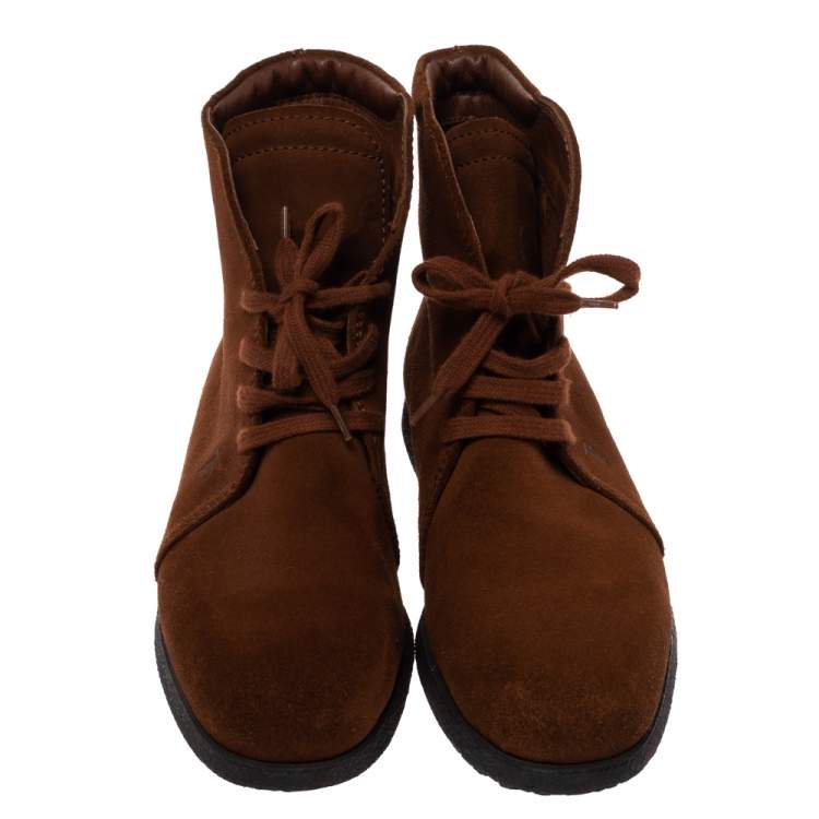 Pre Owned Tod's Brown Suede Desert Lace Up Ankle Boots Size 37
