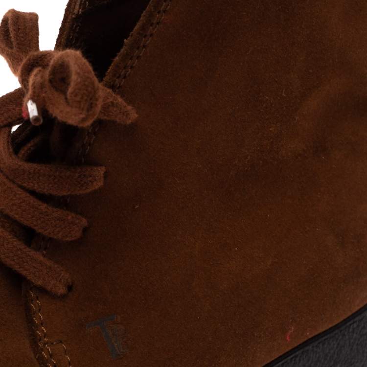 Pre Owned Tod's Brown Suede Desert Lace Up Ankle Boots Size 37
