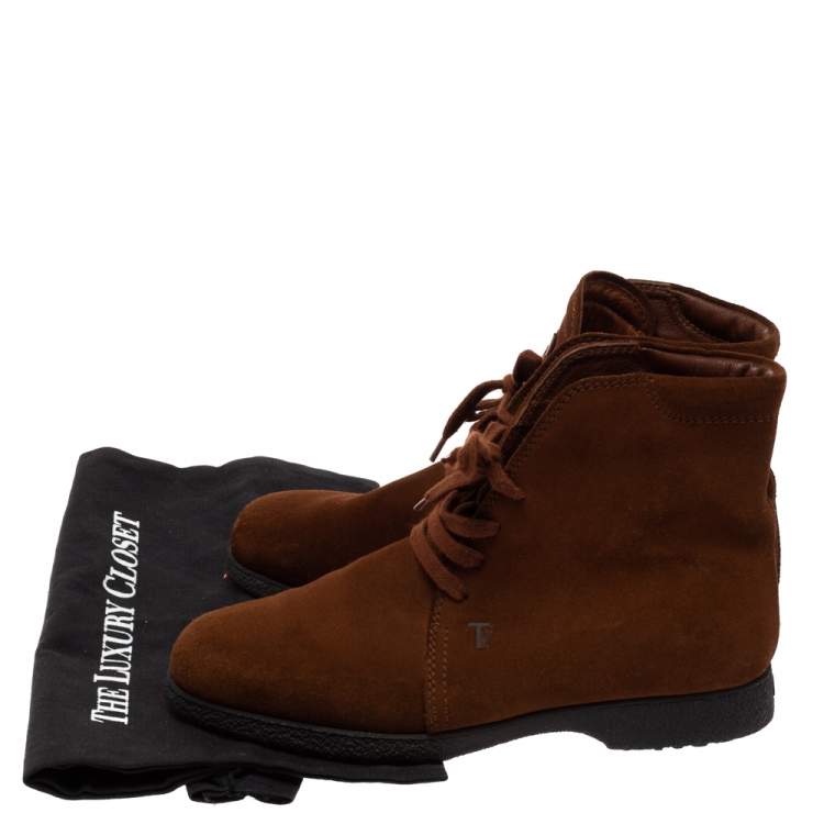 Pre Owned Tod's Brown Suede Desert Lace Up Ankle Boots Size 37