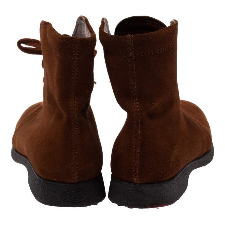 Pre Owned Tod's Brown Suede Desert Lace Up Ankle Boots Size 37