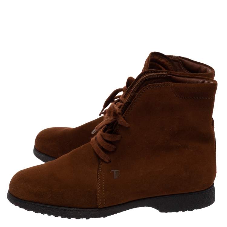 Pre Owned Tod's Brown Suede Desert Lace Up Ankle Boots Size 37