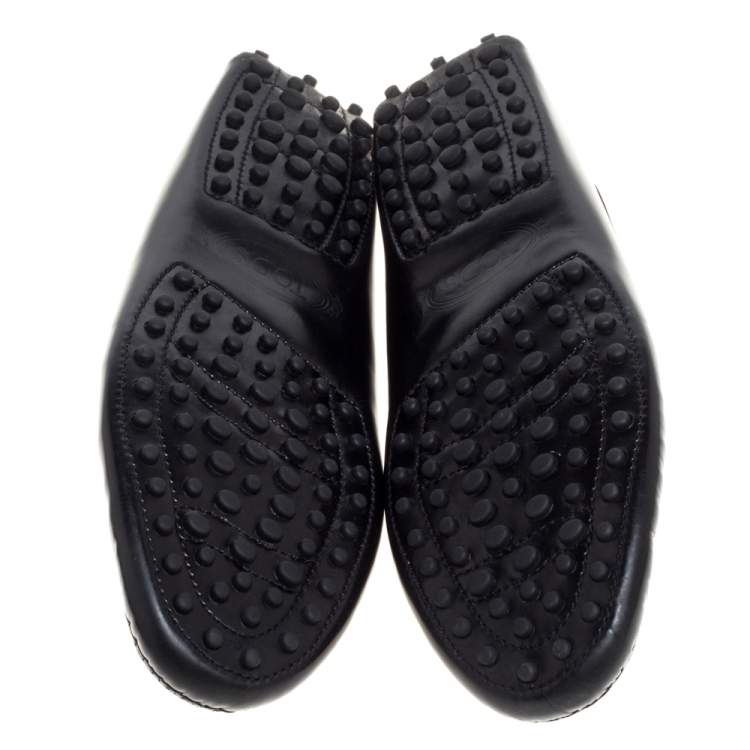 Pre Owned Tod's Black Leather Embellished Driving Slip On Loafers Size 37