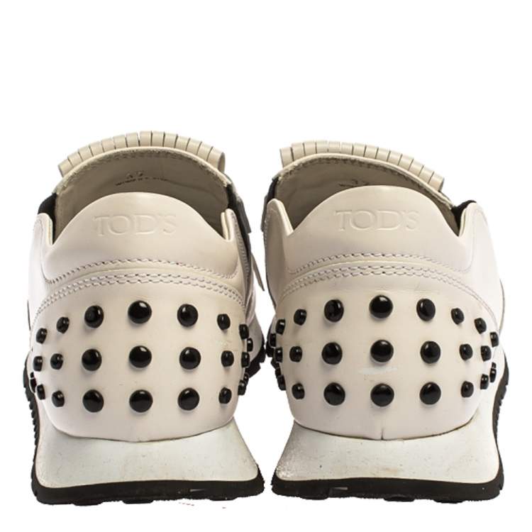 Pre Owned Tod's White Leather Fringe Detail Low Top Sneakers Size 37
