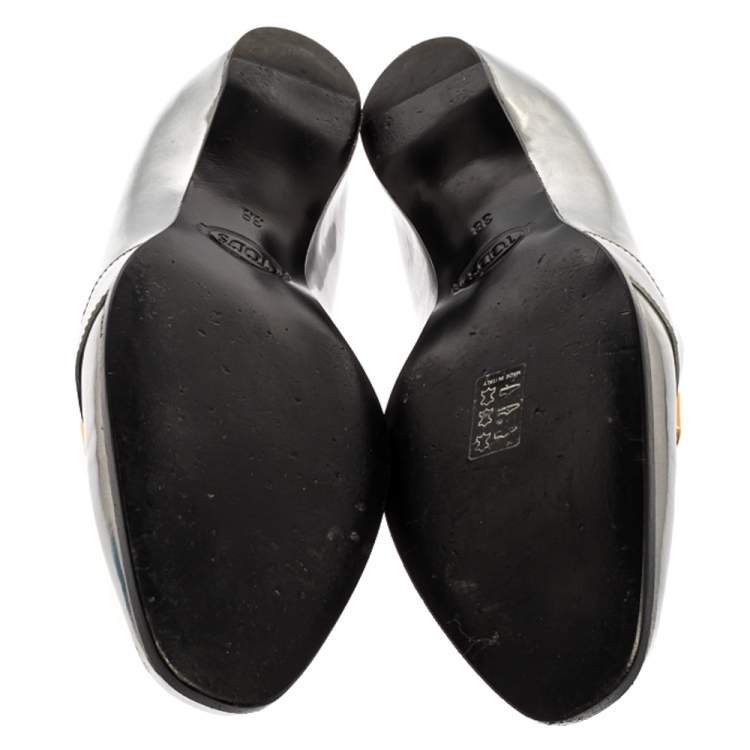 Pre Owned Tod's Metallic Silver Leather Slip On Loafers Size 38