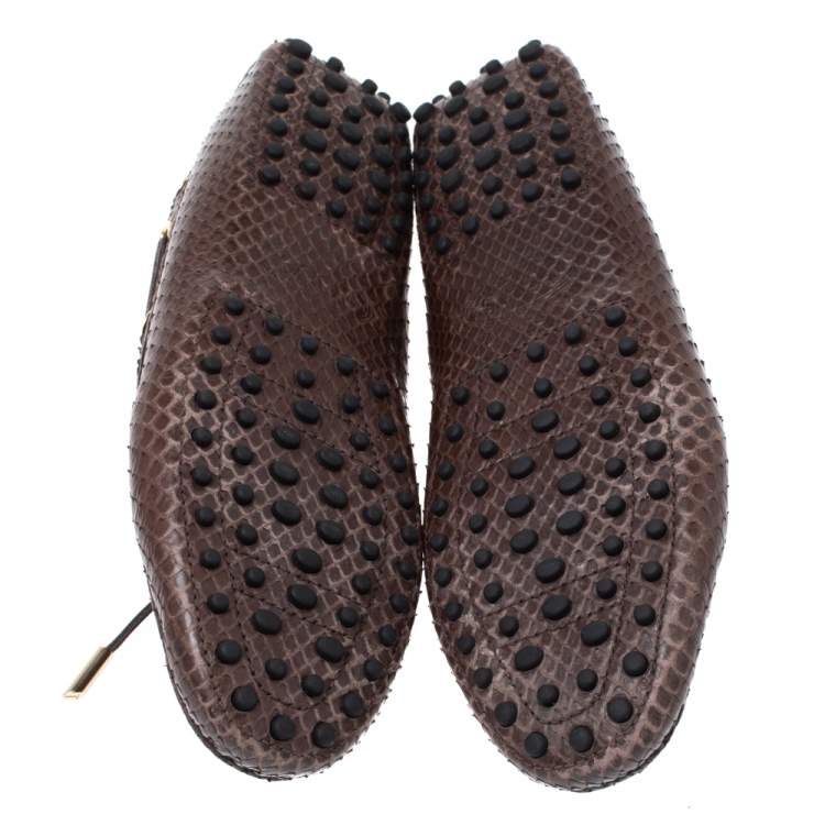 Pre Owned Tod's Brown Python Leather Bow Slip On Loafers Size 38.5