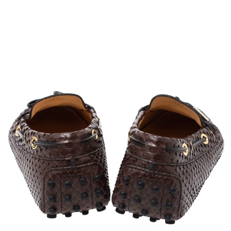 Pre Owned Tod's Brown Python Leather Bow Slip On Loafers Size 38.5