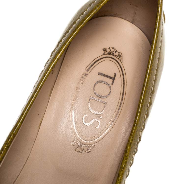 Pre Owned Tod's Yellow/Green Patent Leather Square Toe Loafer Pumps Size 39.5