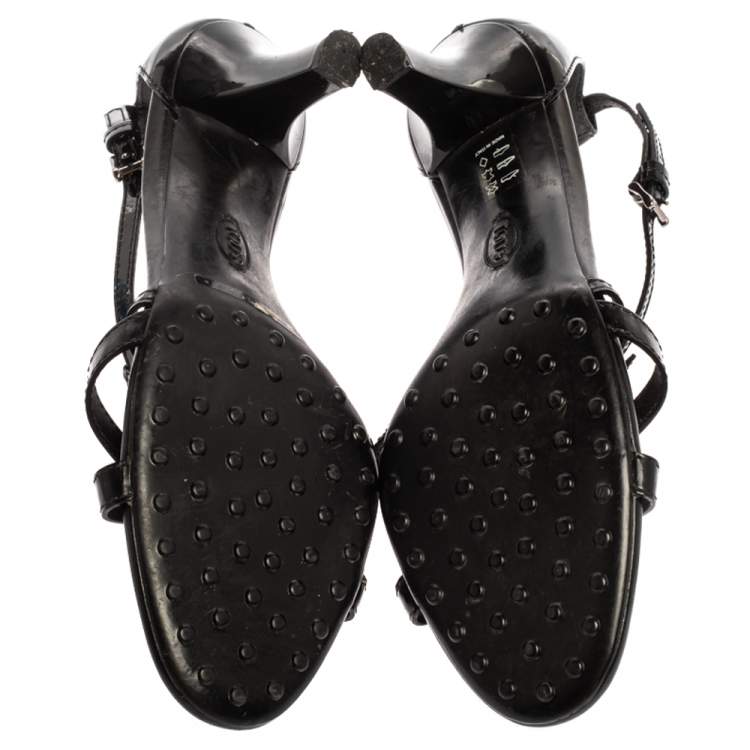 Pre Owned Tod's Black Patent Leather Ankle Strap Sandals Size 41