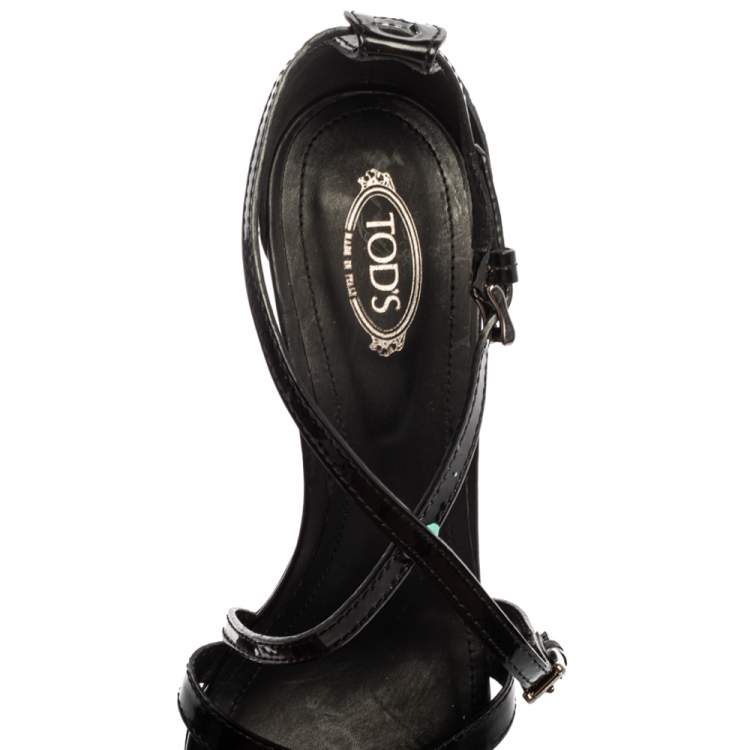 Pre Owned Tod's Black Patent Leather Ankle Strap Sandals Size 41