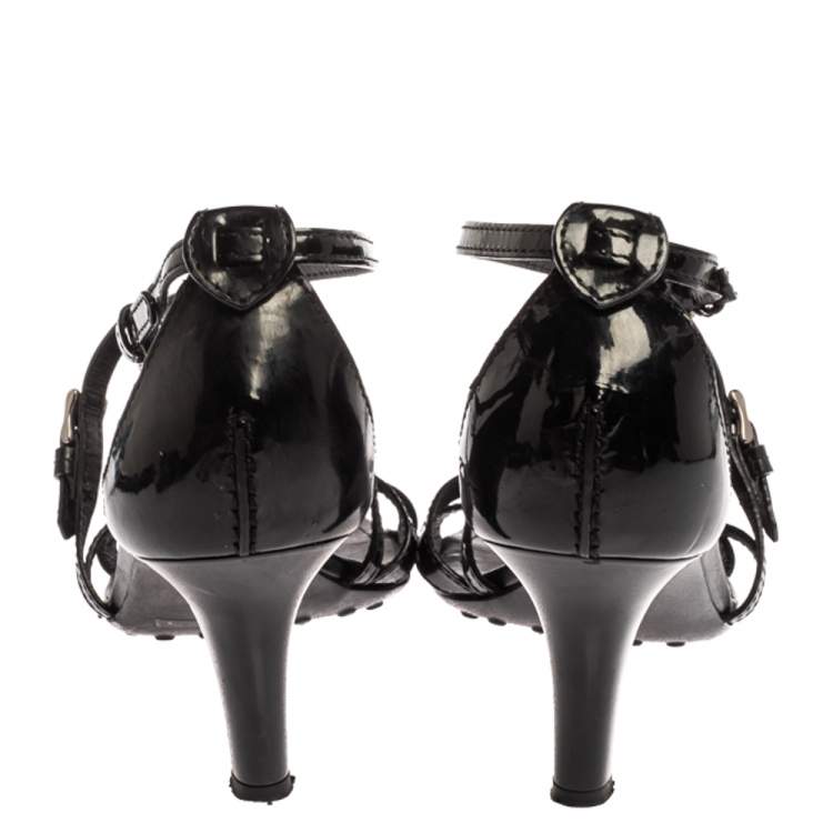 Pre Owned Tod's Black Patent Leather Ankle Strap Sandals Size 41