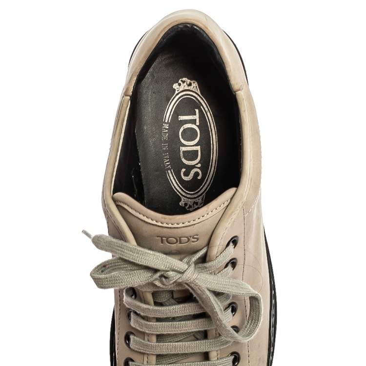 Pre Owned Tod's Grey Nubuck Low Top Lace Sneakers Size 37.5