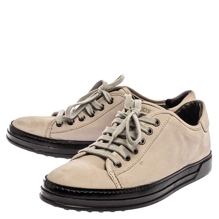 Pre Owned Tod's Grey Nubuck Low Top Lace Sneakers Size 37.5