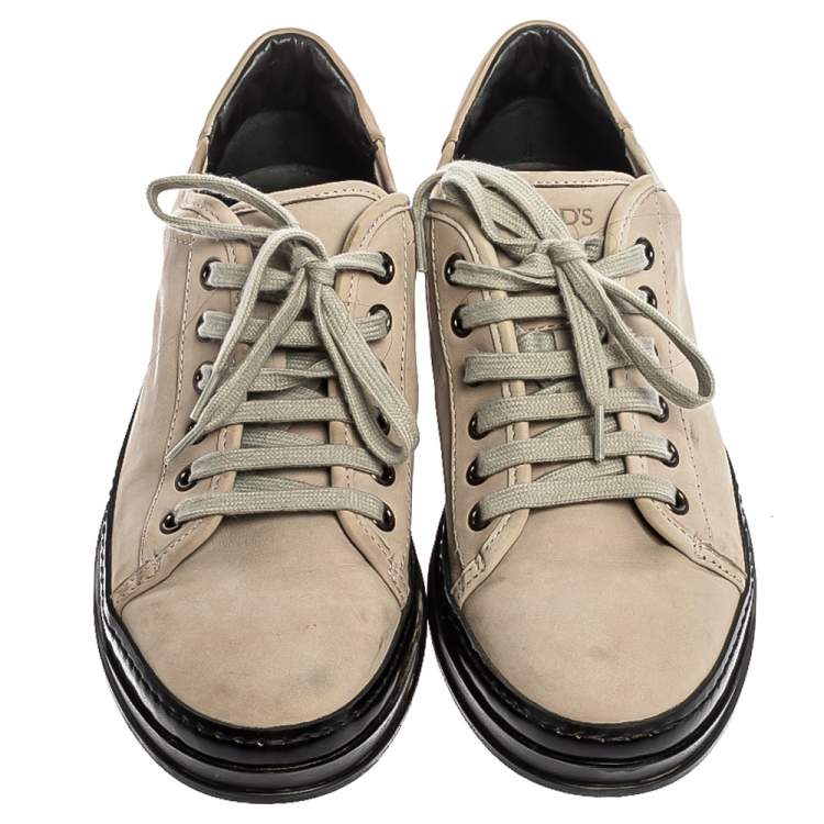 Pre Owned Tod's Grey Nubuck Low Top Lace Sneakers Size 37.5