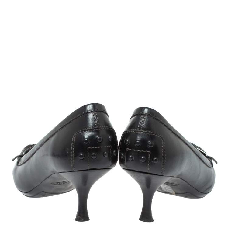Pre Owned  Tod's Black Leather Pointed Toe Penny Loafer Pumps Size 36