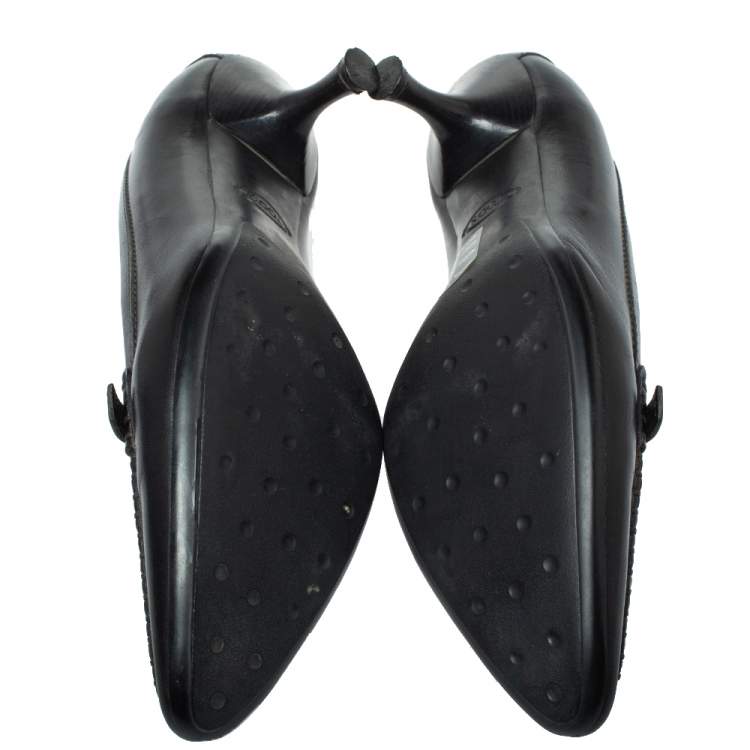 Pre Owned  Tod's Black Leather Pointed Toe Penny Loafer Pumps Size 36