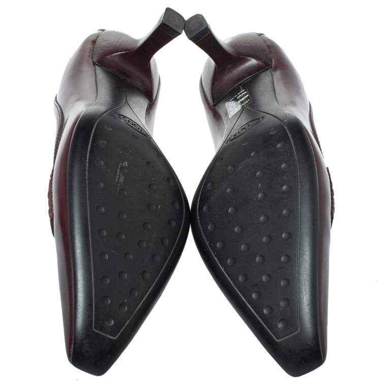 Pre Owned  Tod's Burgundy Leather Pointed Toe Penny Loafer Pumps Size 36