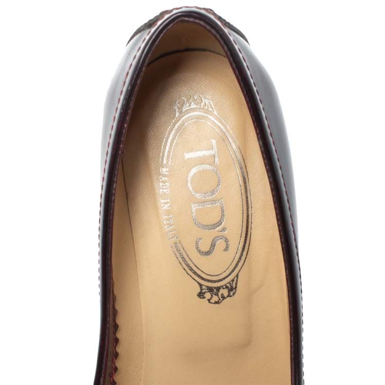 Pre Owned  Tod's Burgundy Leather Pointed Toe Penny Loafer Pumps Size 36