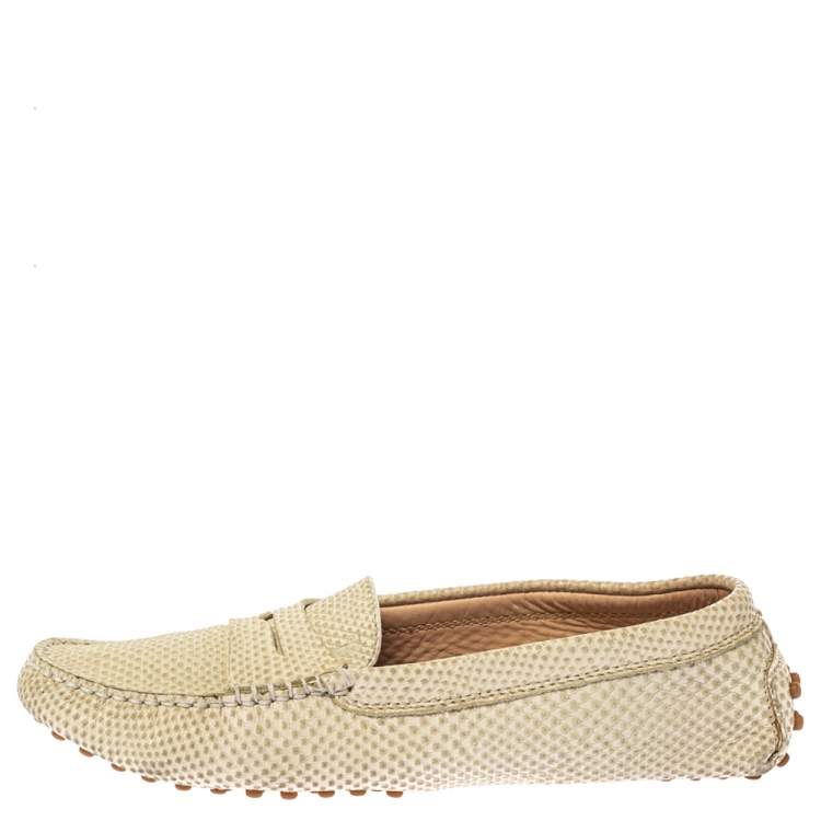 Pre Owned Tod's White Snake Embossed Leather Penny Loafers Size 36.5