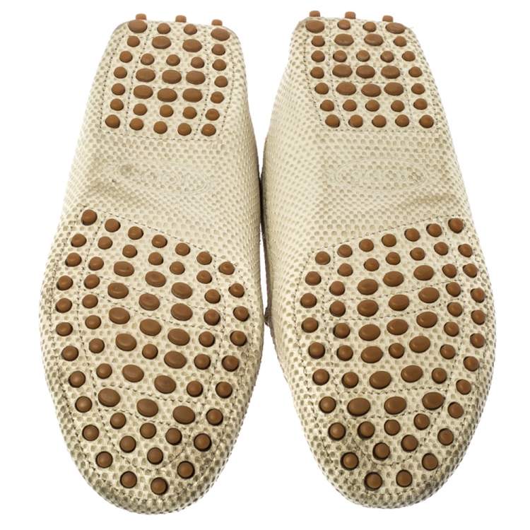 Pre Owned Tod's White Snake Embossed Leather Penny Loafers Size 36.5