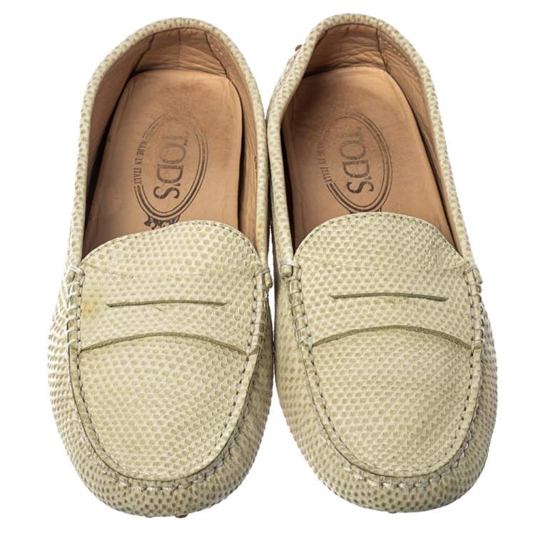Pre Owned Tod's White Snake Embossed Leather Penny Loafers Size 36.5