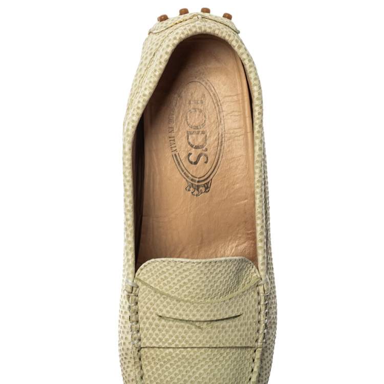 Pre Owned Tod's White Snake Embossed Leather Penny Loafers Size 36.5