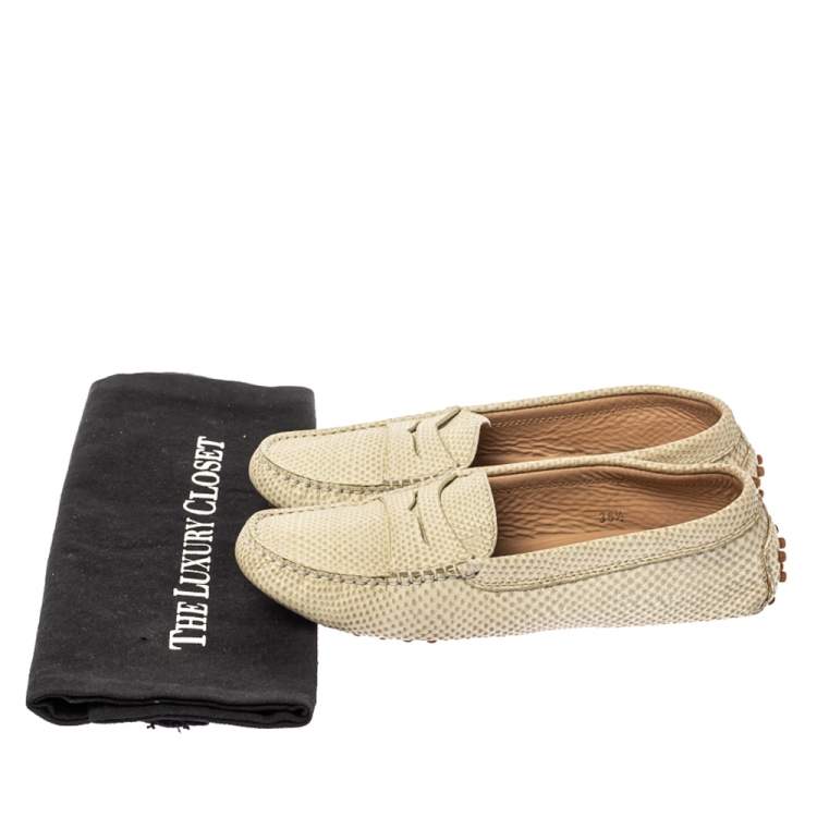 Pre Owned Tod's White Snake Embossed Leather Penny Loafers Size 36.5