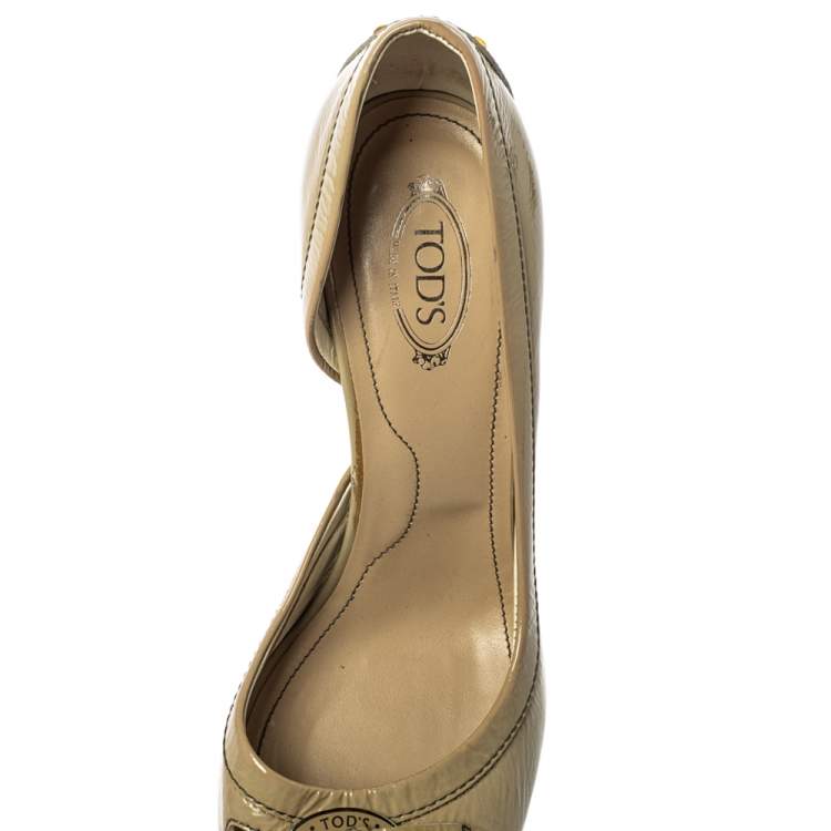 Pre Owned Tod's Grey Patent Leather D'Orsay Open Toe Pumps Size 38