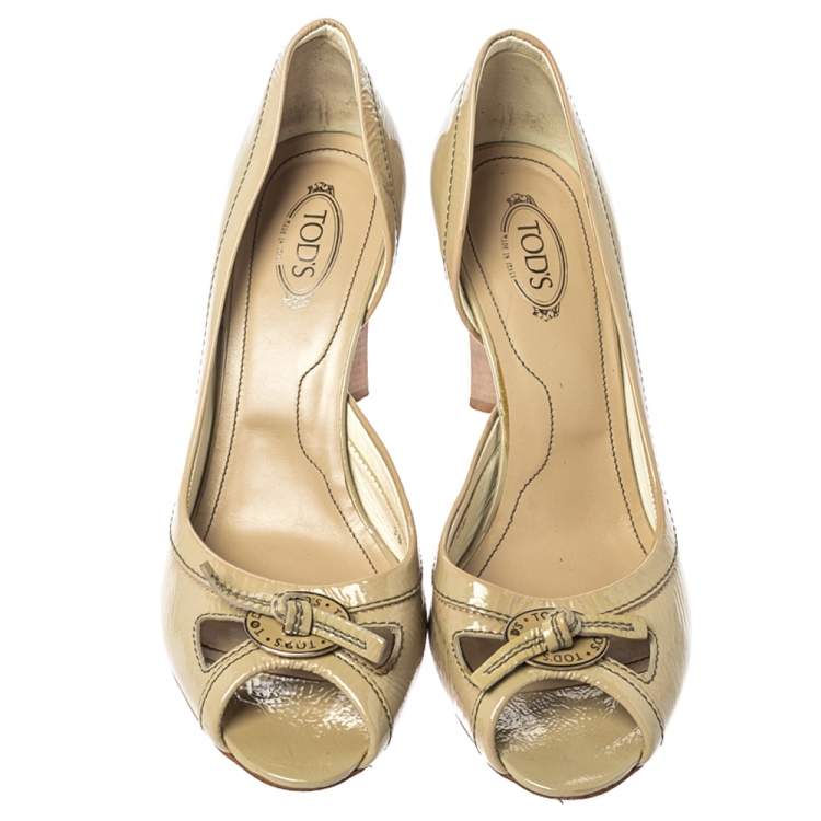 Pre Owned Tod's Grey Patent Leather D'Orsay Open Toe Pumps Size 38