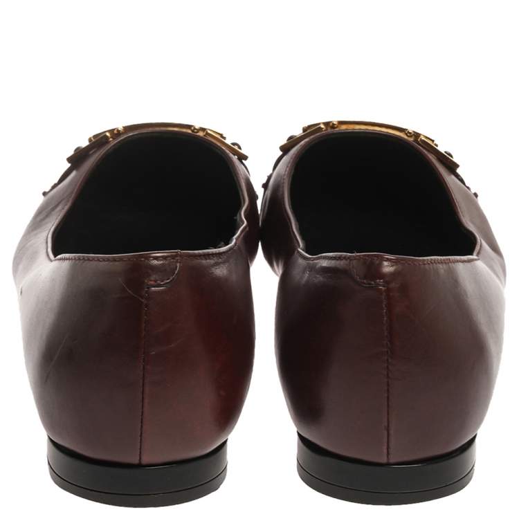 Pre Owned Tod's Brown Leather Cap Toe Buckle Ballet Flats Size 38