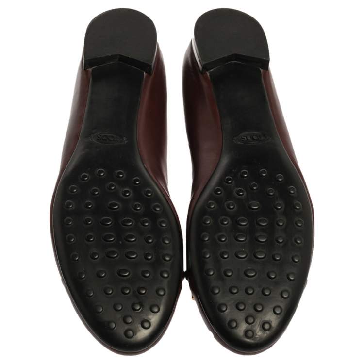 Pre Owned Tod's Brown Leather Cap Toe Buckle Ballet Flats Size 38
