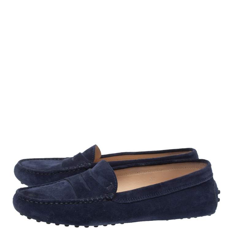 Pre Owned Tod's Blue Suede Leather Penny Slip On Loafers Size 37