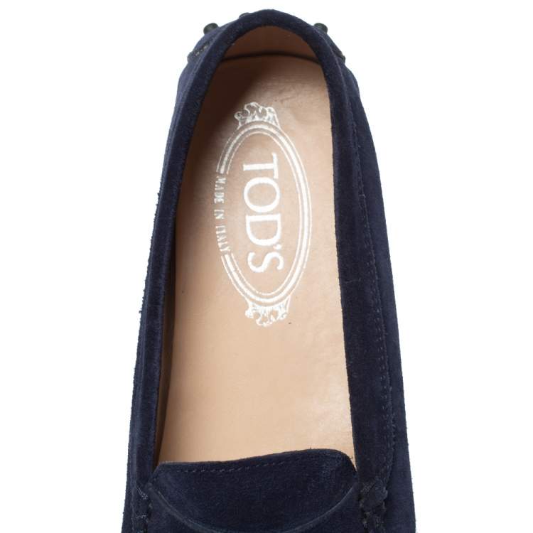 Pre Owned Tod's Blue Suede Leather Penny Slip On Loafers Size 37