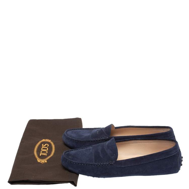Pre Owned Tod's Blue Suede Leather Penny Slip On Loafers Size 37