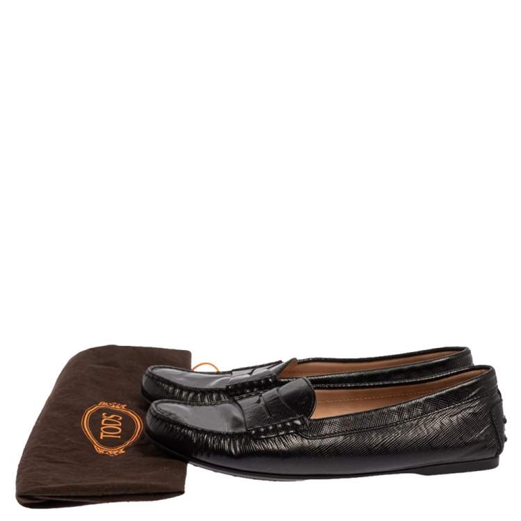 Pre Owned Tod's Black Textured Leather Penny Loafers Size 41
