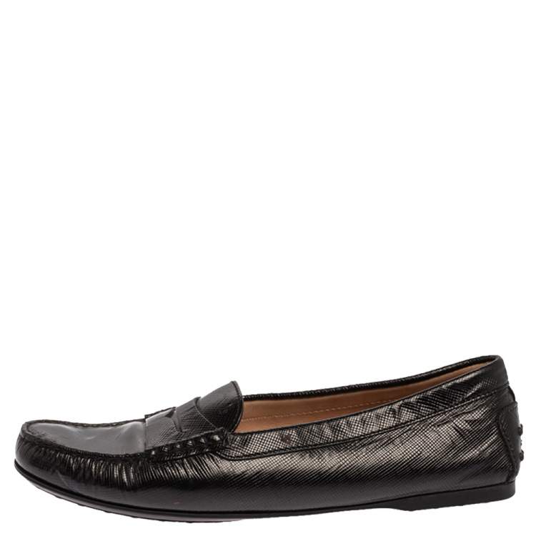 Pre Owned Tod's Black Textured Leather Penny Loafers Size 41
