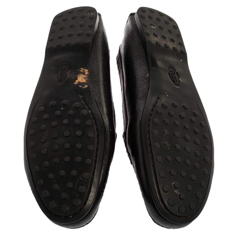 Pre Owned Tod's Black Textured Leather Penny Loafers Size 41