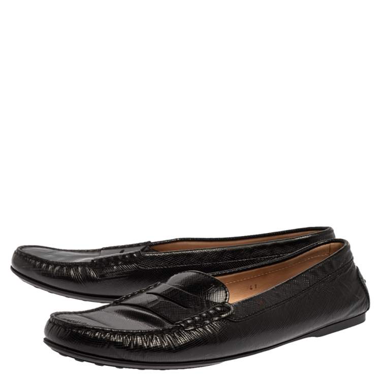Pre Owned Tod's Black Textured Leather Penny Loafers Size 41