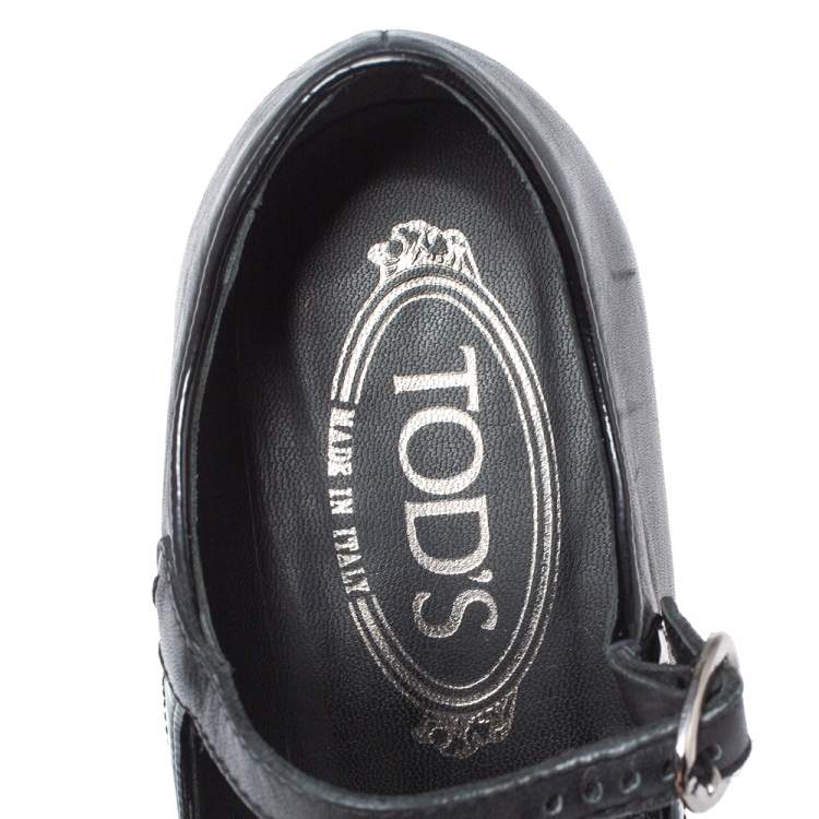 Pre Owned Tod's Black Patent Leather Mary Jane Block Heel Platform Pumps Size 35