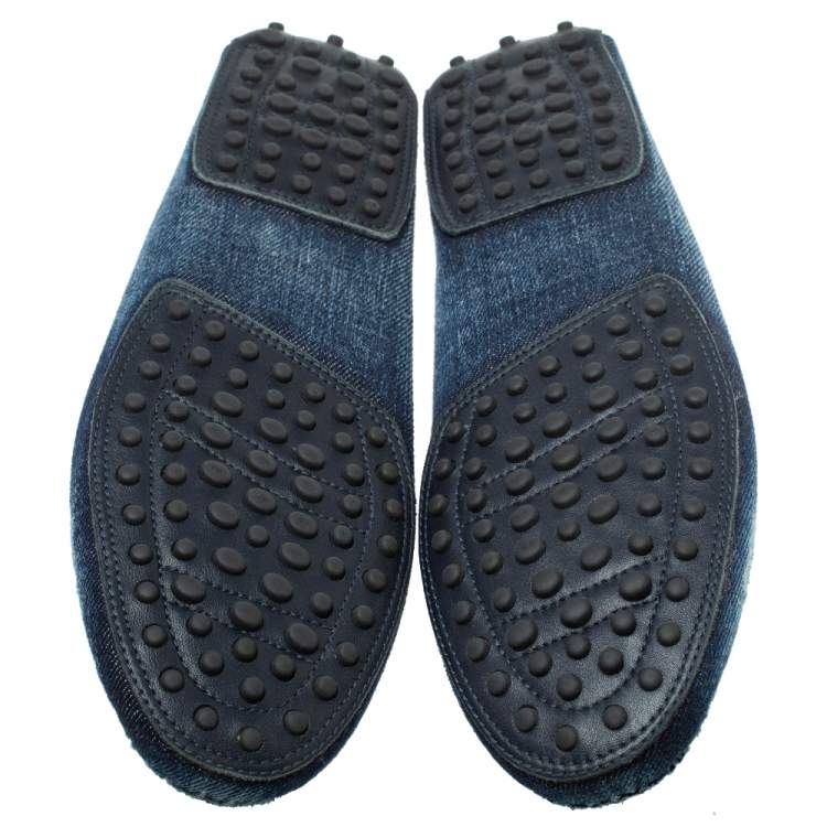 Pre Owned Tod's Blue Distressed Denim Double T Crystal Embellished Loafers Size 36.5