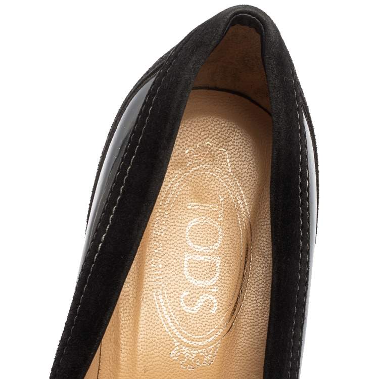 Pre Owned Tod's Black Suede and Leather Lace Toe Pumps Size 40