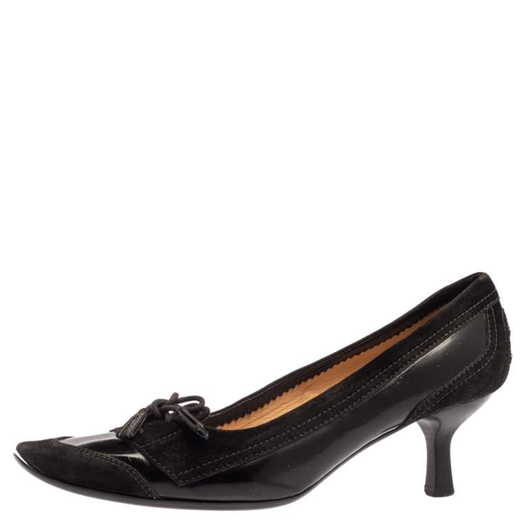 Pre Owned Tod's Black Suede and Leather Lace Toe Pumps Size 40