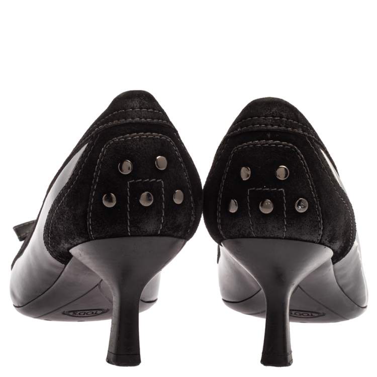 Pre Owned Tod's Black Suede and Leather Lace Toe Pumps Size 40