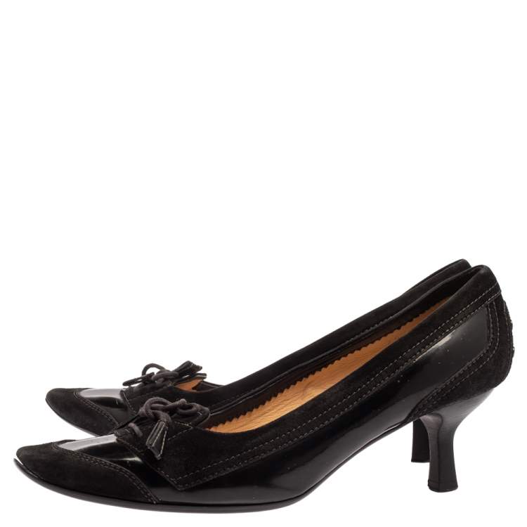 Pre Owned Tod's Black Suede and Leather Lace Toe Pumps Size 40