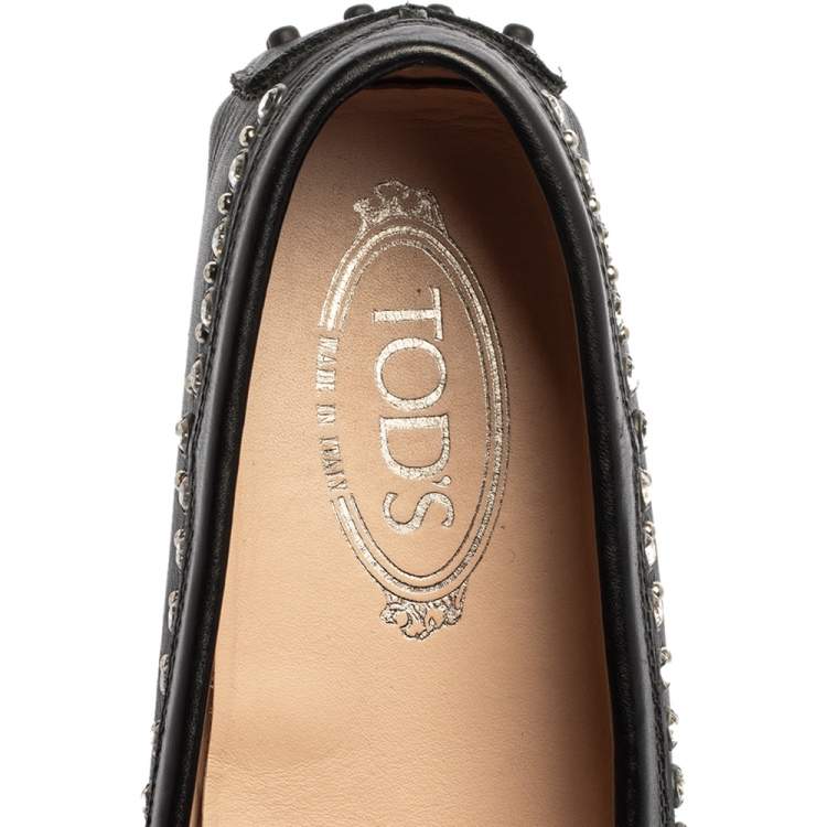 Pre Owned Tod's Black Leather Crystal Embellished Gommino Loafers Size 39
