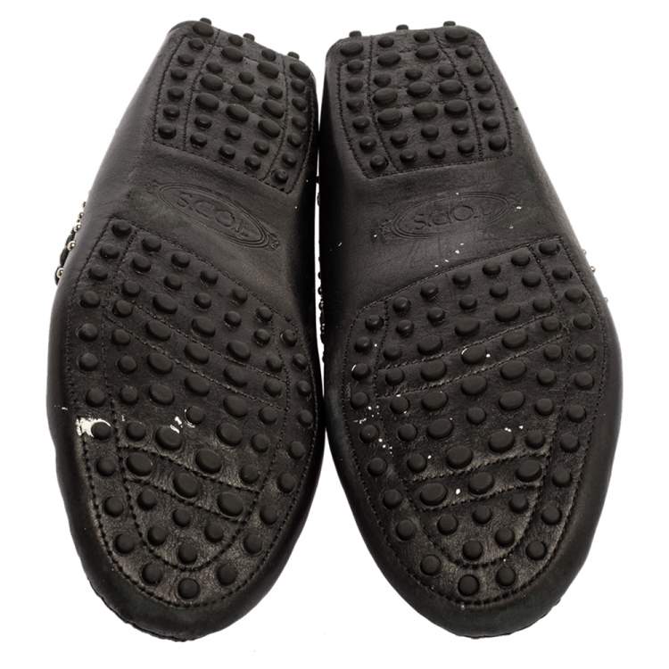 Pre Owned Tod's Black Leather Crystal Embellished Gommino Loafers Size 39