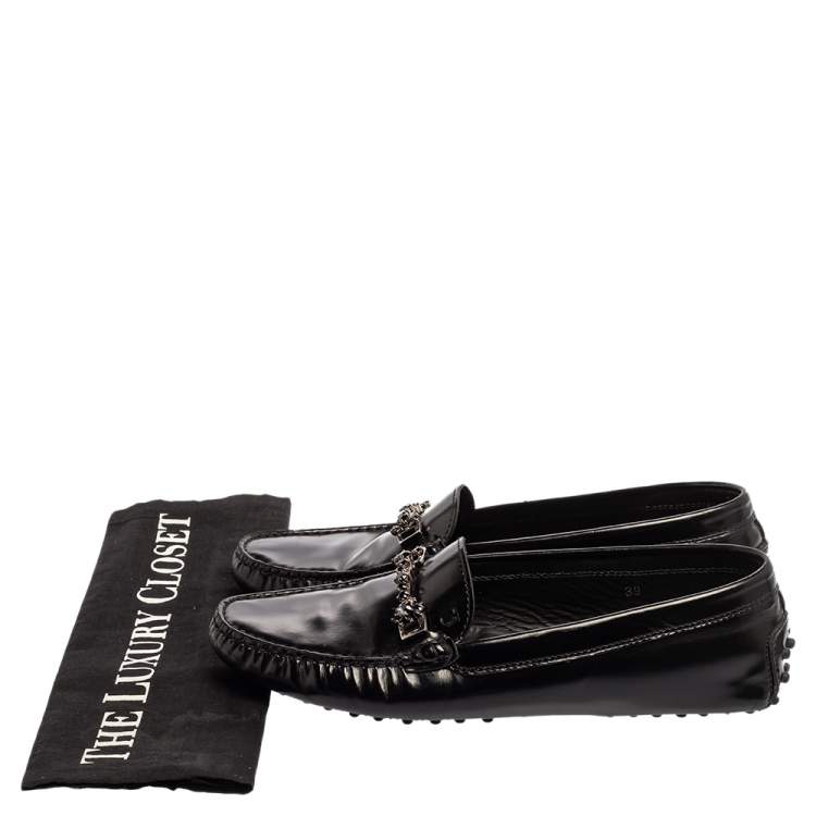 Pre Owned Tod's Black Leather Crystal Embellished Gommino Loafers Size 39
