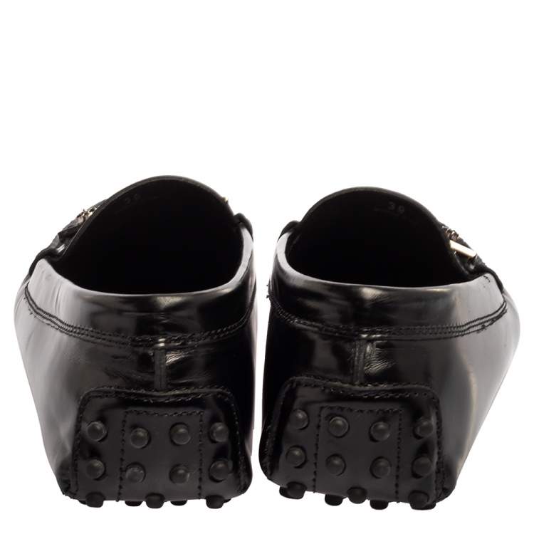 Pre Owned Tod's Black Leather Crystal Embellished Gommino Loafers Size 39