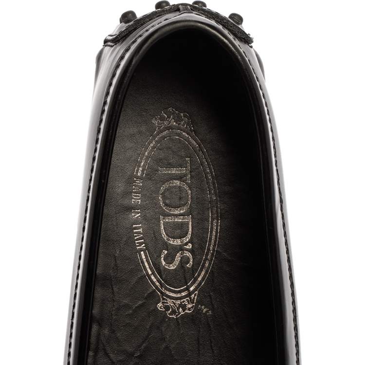 Pre Owned Tod's Black Leather Crystal Embellished Gommino Loafers Size 39