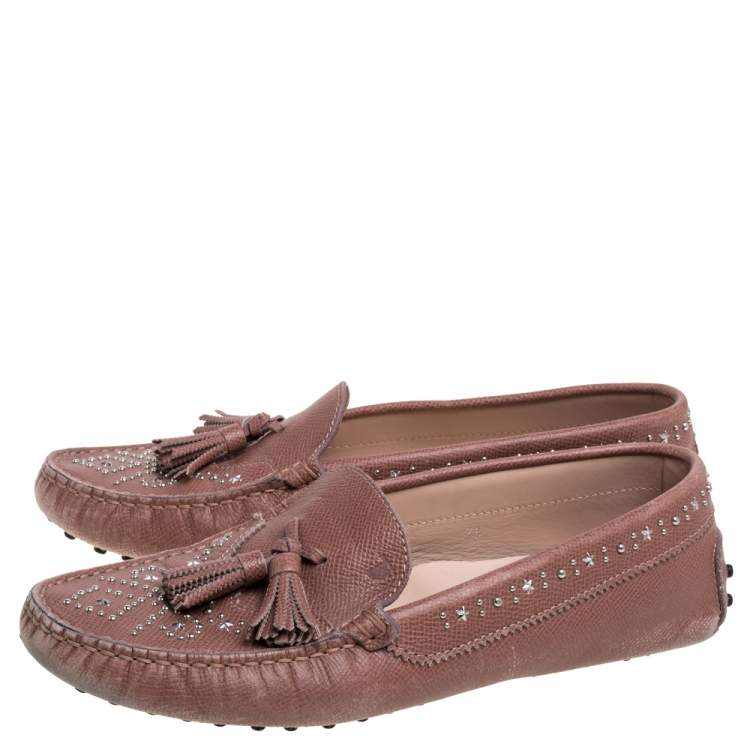 Pre Owned Tod's Blush Pink Leather Tassel Embellished Loafers Size 39