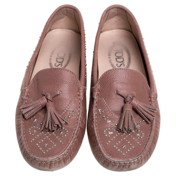 Pre Owned Tod's Blush Pink Leather Tassel Embellished Loafers Size 39